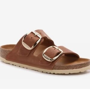 Birkenstock Arizona Big Buckle In Cognac With Gold Hardware